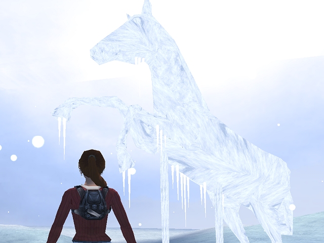 Snowy horse statue